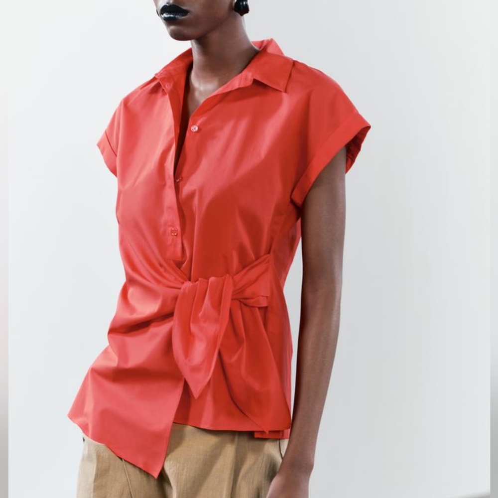 ZARA ZW COLLECTION KNOTTED POPLIN SHIRT
